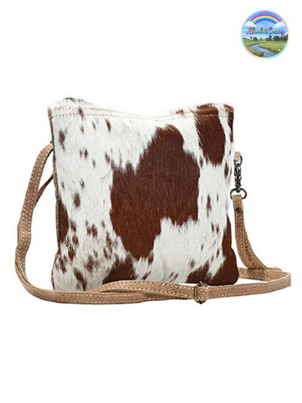 Cowhide Leather Crossbody Sling Bag with Zipper Pockets